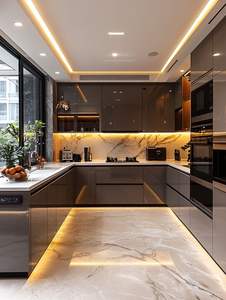 モダンパントリーリビングルームオークベニヤウッドシンクランドリー塗装キッチンアイランド家具食器棚キャビネットユニットデザイン - Product Image 5