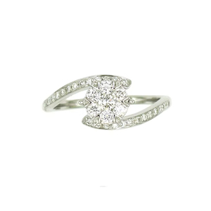 18K White Gold Bypass Shank Round Cluster Diamond Ring Pave Luxury Engagement Ring <b>Women</b> Jewelry - Product Image 1