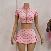 Ensemble veste et jupe pour femmes, à pois, manches courtes, deux pièces, vêtements de sport d'été, respirant, doux, logo personnalisé, spandex, coton