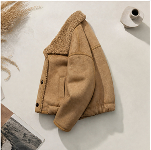 Vintage Lapel Faux Suede Short Coat, 30% Wool Composite Lining Thick Windproof Women Aviator <strong>Jacket</strong> - Product Image 5