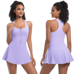 Benutzer definiertes Logo Frauen Sexy Deep U Neck Nude Slim Fit Halber Reiß verschluss 2 in 1 Golf Tennis Badminton Kleid - Product Image 1