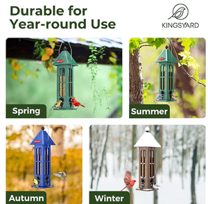 Mangeoire à oiseaux pour l'extérieur, suspendue, en plastique recyclé, 4 ports, 3 lb, grande capacité, décoration de jardin, bleuets - Product Image 2