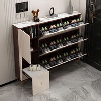 Grand Meuble à Chaussures Nordique de Salon, Armoire d'Entrée à Grande Capacité, Rangement à Compartiments, Meuble à Chaussures Basculant Moderne