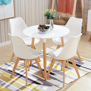 Juego de Comedor Redondo con Mesa y Sillas, Sillas con Asiento Blanco, Mesas y Sillas de Madera, Venta al por Mayor, Juego de Mesa de Comedor <span class=keywords><strong>Redonda</strong></span> Pequeña de Madera - Product Image 1