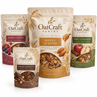Sachet Doypack Kraft Personnalisé avec Logo pour Mélange Avoine-Raisins, Refermable avec Fermeture Éclair, Qualité Alimentaire, 8oz 16oz, Pochette Autoportante