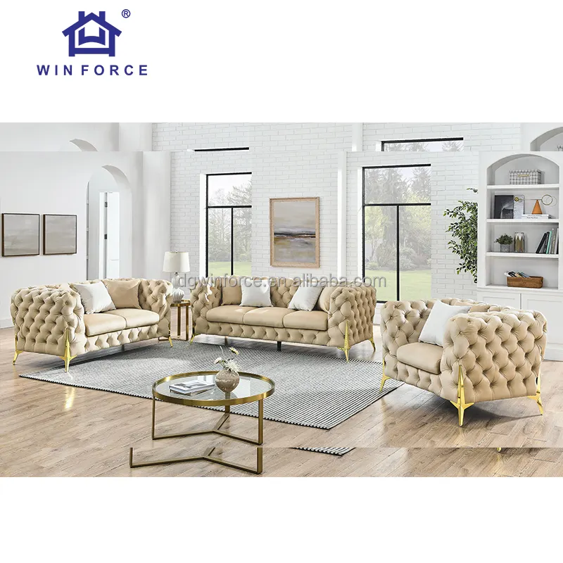 Winforce Fabrik Großhandel modern getuftet Chesterfield-Sofa Stuhl samt Couch Büro Wohnzimmer Möbel Luxus-Sofa-Set