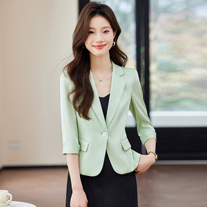 Women's White Summer Suit Jacket Set Three Quarter Sleeve Midi Skirt Elegant Satin Breathable Lightweight Women's Wear - Product Image 3