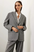 Fabricant de vêtements personnalisés OEM Veste blazer de carrière en laine grise à revers cranté et manches longues pour les affaires de bureau
