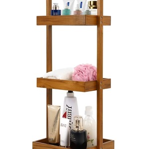 Étagère de salle de bain en bois massif, autoportante, multi-niveaux, pour organiser les articles de toilette, à placer près de la baignoire - Product Image 5