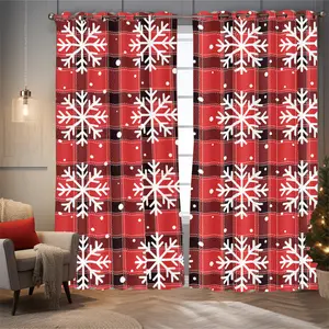 Custom Church Curtains Drapes, Red White Snowman Buffalo Plaid Printed Room Darkening Curtain for Sliding Glass Door/