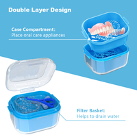 Boîte de nettoyage pour prothèses dentaires double couche avec panier de drainage pour appareils dentaires, gouttières Invisalign et autres dispositifs buccaux
