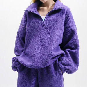 Sweatshirts chauds d'hiver à fermeture éclair et quart de logo personnalisé pour femmes 95% coton 5% Spandex <span class=keywords><strong>pull</strong></span> lourd sweat Sherpa flou - Product Image 2