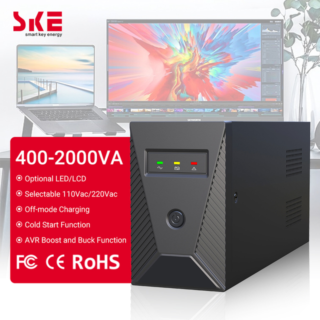 SKE Offline 650VA 800VA 1000VA 1200VA 1500VA 2000VA Line Interactive UPS Single Phase Lead Acid Battery for Computer