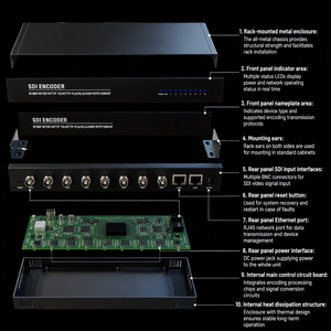 Encodeur IP SDI 8 canaux H264/H265 <span class=keywords><strong>Hevc</strong></span> 1080p60fps pour diffusion en direct, encodeur de streaming vidéo SDI 8 en 1 - Product Image 5