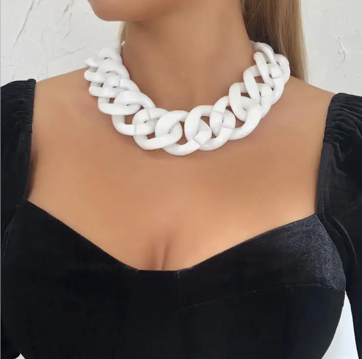 Nieuwe Ontwerp Acetaat Plaat Wit Lange Ketting Ketting Sieraden Hoge Kwaliteit Acryl Grote Kettingen Mode Accessoires Voor Vrouwen