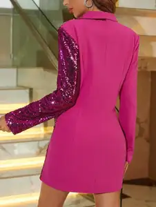 Wholesale Supplier High Quality Double Breasted Jacket Blazer Custom Designer Fashion Hot Pink Sparkle Sequin Blazer For Women