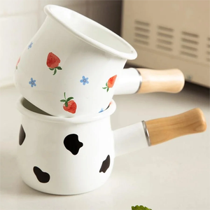 Mini-casserole en émail écologique <span class=keywords><strong>de</strong></span> 10 cm, 750 ml, chauffe-beurre, antiadhésive <span class=keywords><strong>de</strong></span> haute qualité, avec poignée en bois - Product Image 6