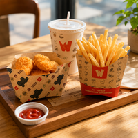 Barquette alimentaire jetable en papier kraft sans pliage, imprimée sur mesure, résistante à l'huile, pour frites, poulet, pop-corn, emballage à emporter