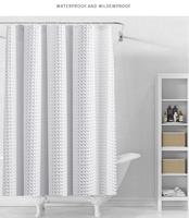 QJMAX Rideau de Douche en Tissu Gaufré Polyester Robuste, Anti-Moisissure, Imperméable, Séchage Rapide, Design Classique, 12 Crochets, Lavable en Machine