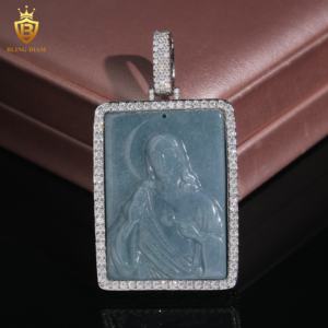 Квадратный VVS Муассанит, зеленый нефрит, Иисус, кулон, ювелирные изделия, модные подвески, Алмазный тестер - Product Image 4