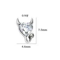 Piercing Gothique en Titane ASTM F136, Clou Labret à Dos Plat avec Cœur de Diable et Zircon Cubique, Fileté 0,9 mm, pour Hélix, Tragus, Cartilage