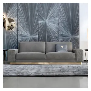 Sofá de tecido de luxo italiano com padrão de folhas, sofá de linha reta para hotel e vila, mobília personalizada de alta qualidade