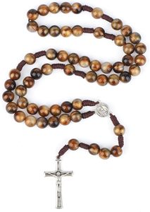 Rosario da 10 mm con perle in agata, collana cattolica per <span class=keywords><strong>uomo</strong></span> e donna, rosari intrecciati a mano con crocifisso e medaglia di Santa Maria - Product Image 1