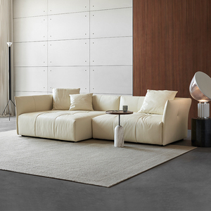 Sofá de combinación de tela de vaca elegante a la moda de gama alta, sofá Modular de brazo <span class=keywords><strong>estrecho</strong></span> de Color Beige para sala de estar - Product Image 4