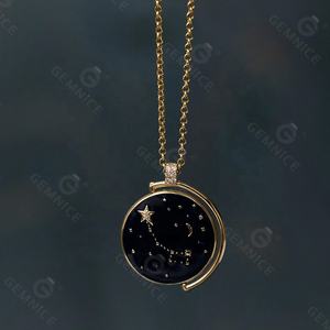 Gemnel colar banhado a ouro 18k, joia de prata esterlina 925, pingente de esmalte, colar com pingente de estrela e lua - Product Image 4