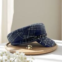 Gorras de Estilo Newsboy a Cuadros Azul Marino al por Mayor, con Pedrería Brillante, para Fiestas y Conciertos, para Chicas