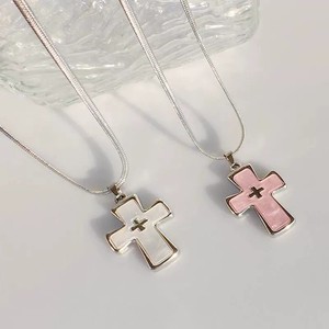 Collana con Pendente a <span class=keywords><strong>Croce</strong></span> in Acciaio al Titanio con Catena a Osso di Serpente e Conchiglia <span class=keywords><strong>Rosa</strong></span>, Lucida, Delicata, di Alta Gamma, Impilabile, Trendy - Product Image 3