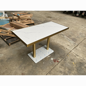 Mesa de Comedor Comercial de Acero Inoxidable con Superficie de Piedra Sinterizada, Mármol Artificial, Resistente al Agua, para Restaurantes y Cafés DT060 - Product Image 1
