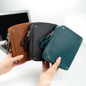 กระเป๋าเก็บสายเคเบิล Crazy Horse Leather 3C Electronics Organizer ขนาดใหญ่ สำหรับเดินทาง พร้อมซิปปิด - Product Image 2