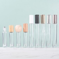 Botol rol kaca transparan 5ml 10ml, rol tutup kayu kenari/Beech untuk bola untuk parfum minyak esensial Serum Perawatan Kulit
