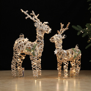Décoration de Noël en fer doré champagne, bonhomme de neige, renne, avec lumière LED, corde en chanvre scintillante, ornement de table pour les fêtes - Product Image 2