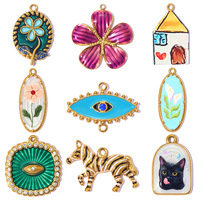 Pendentifs Mignons Zèbre Maison FASCM-39, Breloques Fleur avec Yeux en Émail, Pendentif en Acier Inoxydable Plaqué Or pour Collier