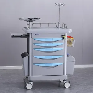 Hot selling high quality ABS hospital five drawer emergency car Emergency room quiet mobile rescue car with instrument rack