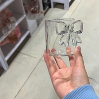 Tasse en verre borosilicaté INS Bow-Résistant à la chaleur pour micro-ondes et lave-vaisselle Grande capacité Rose Camping Utilisation