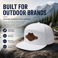 Casquette OEM personnalisée à 6 panneaux, perforée au laser, respirante, imperméable, en tissu éponge, avec patch logo, pour marques streetwear, plage, extérieur, station balnéaire