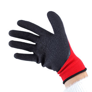 قفازات أمان للبناء بالجملة، قفازات عمل صناعية حمراء مطلية بالبوليستر واللاتكس، توريد مصنع - Product Image 3