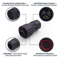 Connecteur circulaire étanche IP68 à 3 broches M19, verrouillage par vis, 20A 300V PA66 pour affichage extérieur, panneau LED