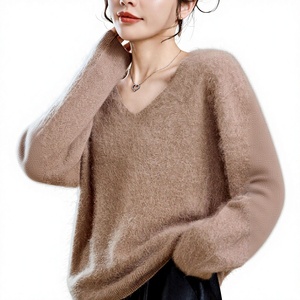 Nouveau Pull Femme Coréen Hiver 2026 Personnalisé 5% Cachemire 95% Laine Col Rond/Col V Sans Couture Brossé Couleur Unie Manches Longues - Product Image 5