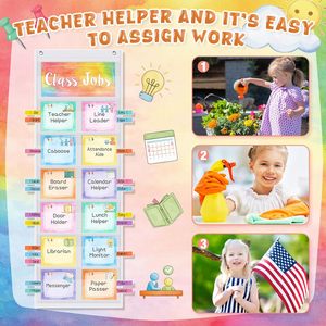 Organizador de Bolsillo para Trabajos de Clase 9.734 x 5.634 Tarjetas Multicolor de Ayudantes del Aula con Clips y Ganchos para Uso del Maestro - Product Image 6