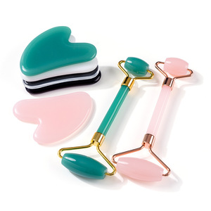 2021 high quality custom box natural anti aging 100% facial rose quartz jade roller gua sha set for face