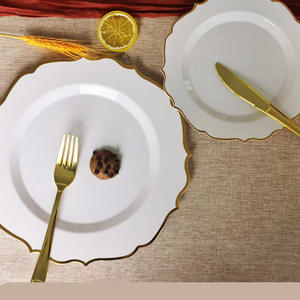 10.25 inci emas sekali pakai meja makan dekorasi pernikahan piring plastik putih dan emas untuk pernikahan & Pesta & <span class=keywords><strong>Thanksgiving</strong></span> - Product Image 1