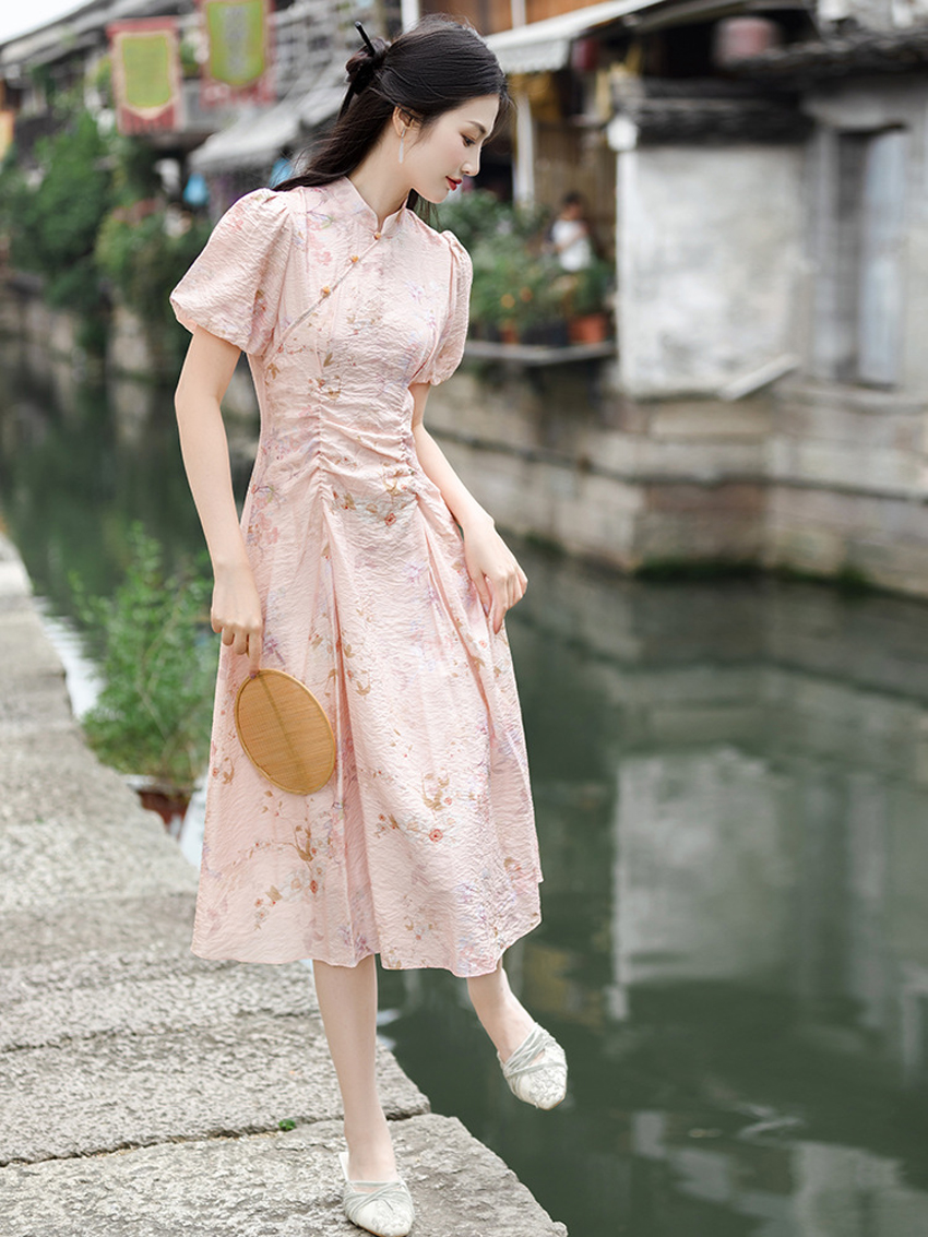 retro chinese dress Retro Chinese Style Long Shawl Dress Women Elegant Ball Cheongsam Dress