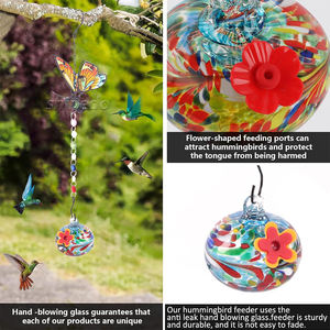 Papillon d'extérieur avec mangeoires d'oiseaux bourdonnants Carillons éoliens Ports d'alimentation en forme de fleur Attirer les colibris et protéger la mangeoire d'oiseaux - Product Image 5