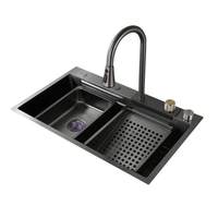 Ensemble complet d'évier de cuisine domestique en acier inoxydable 304 à double usage, grand évier simple pour légumes avec robinet de cuisine