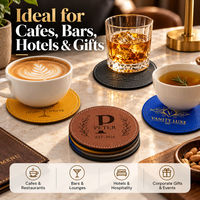 Sous-verres en cuir personnalisés avec logo en relief, imprimés par sublimation, pour tasses à café, boissons, maison, bureau, café, bar, cadeaux