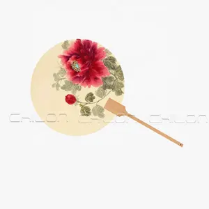 Wooden Fan Printing Promotional Round Hand Fan Customized Wood Hand Fan